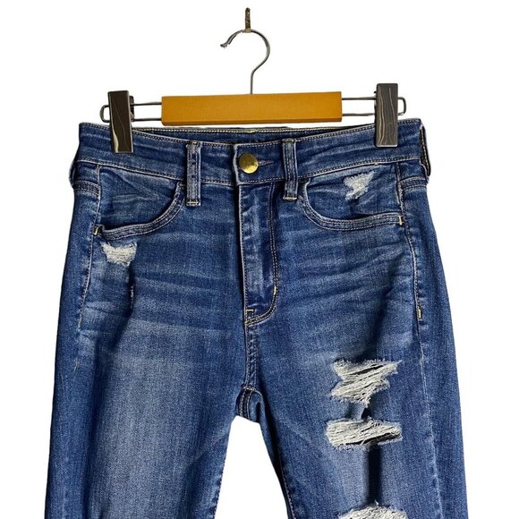 American Eagle Women's Medium Indigo Distressed Hi-Rise Jegging - Picture 2 of 9